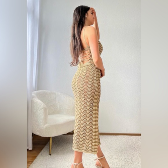 New Crochet Gold Midi Dress size XS - Picture 8 of 11
